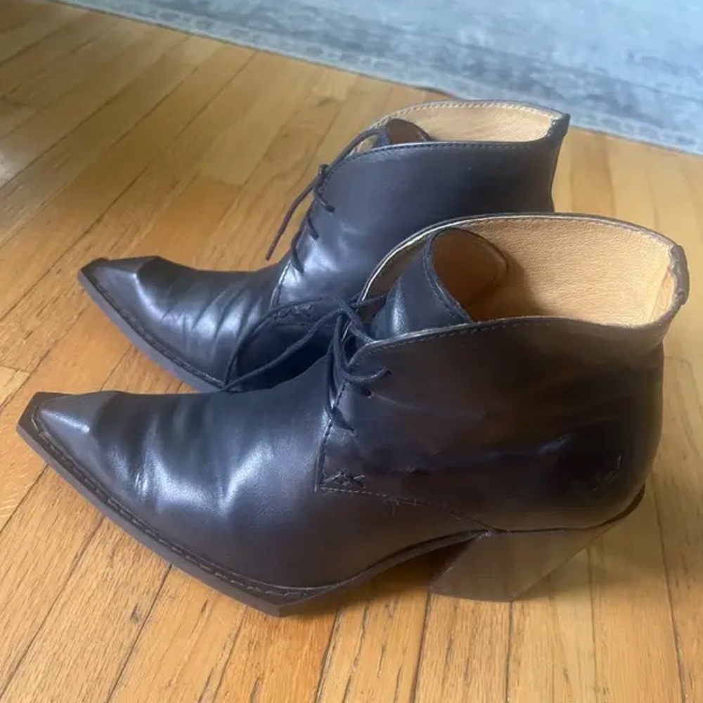 Swordfish Surrealist Pizza Leather Ankle Boots